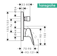 MEDIDAS MONOMANDO BAÑO-DUCHA EMPOTRADO LOGIS HANSGROHE